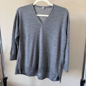 Muji Wool Silk V-Neck Sweater Gray Minimalist Knit XS-S Japan Style Capsule Chic
